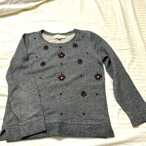 Ann Taylor Loft grey sweater with burgundy and black jewels, size petite small